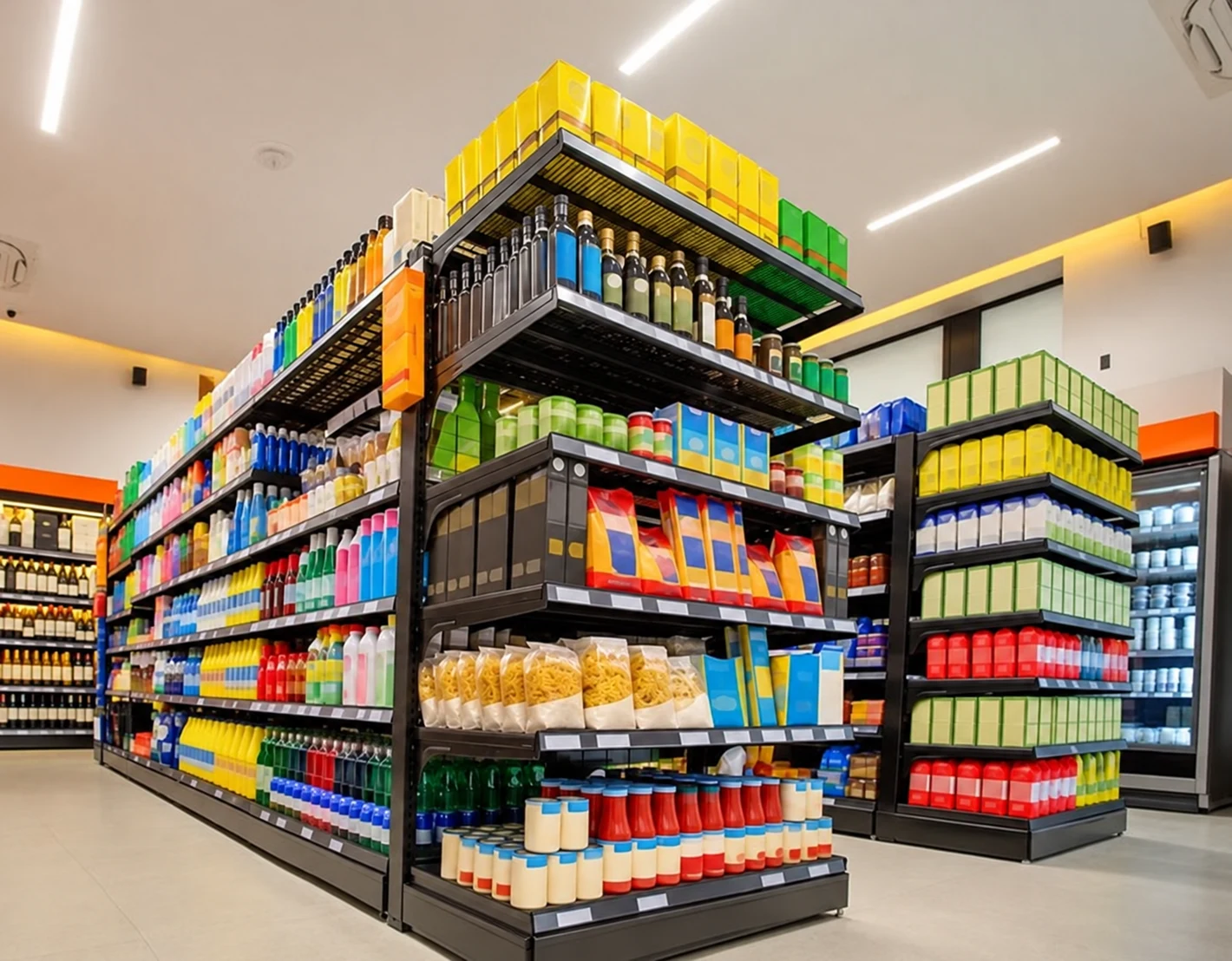 Góndola ilustrativa con productos sin marcas